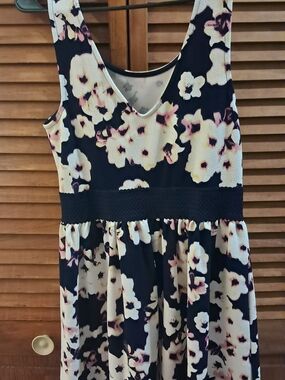 Girls Floral Navy and Cream Sleeveless Dress